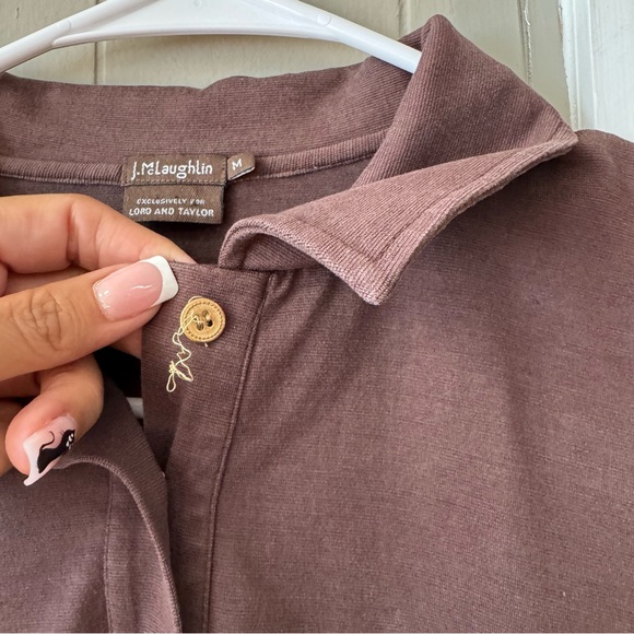 J. McLaughlin Silk Blend Long Sleeve Polo Blouse Top Size LG Brown Preppy Office - Picture 6 of 8